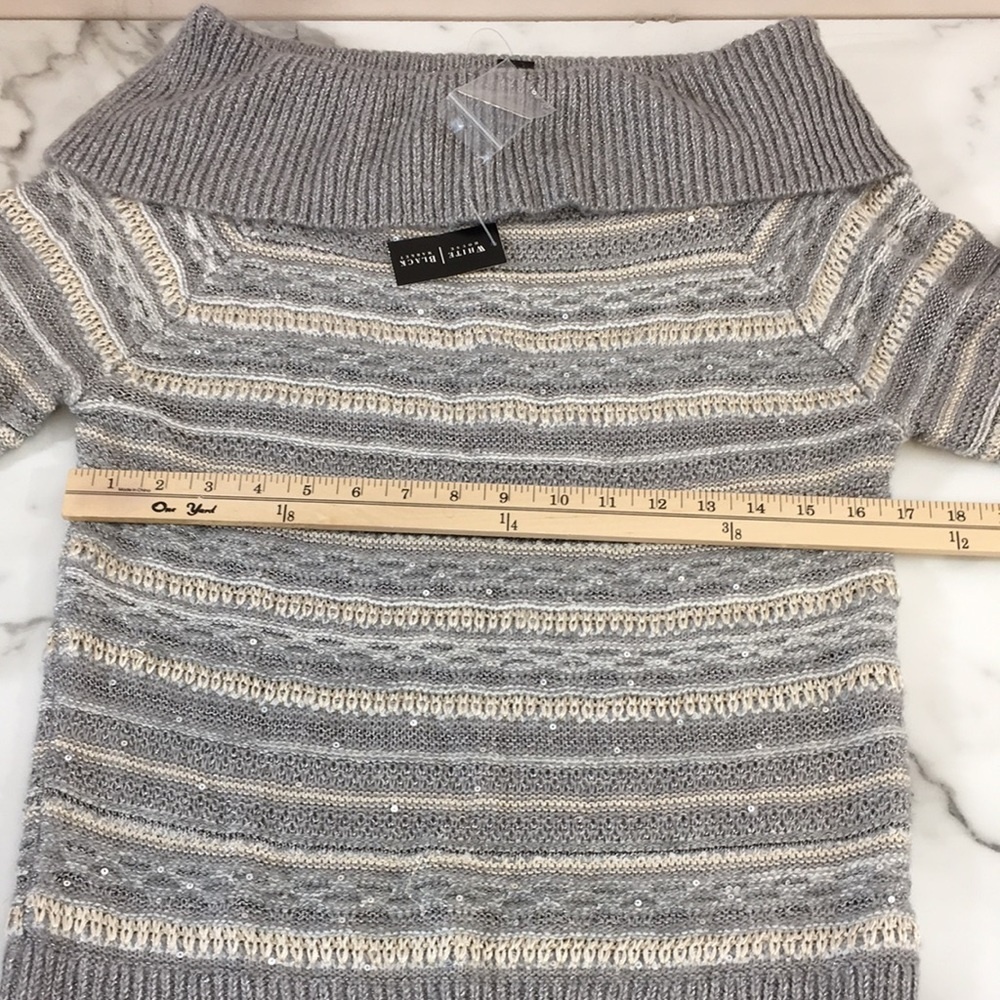 White House Black‎ Market Striped Off-The Shoulder Sweater Womens Large Pullover - Picture 9 of 16